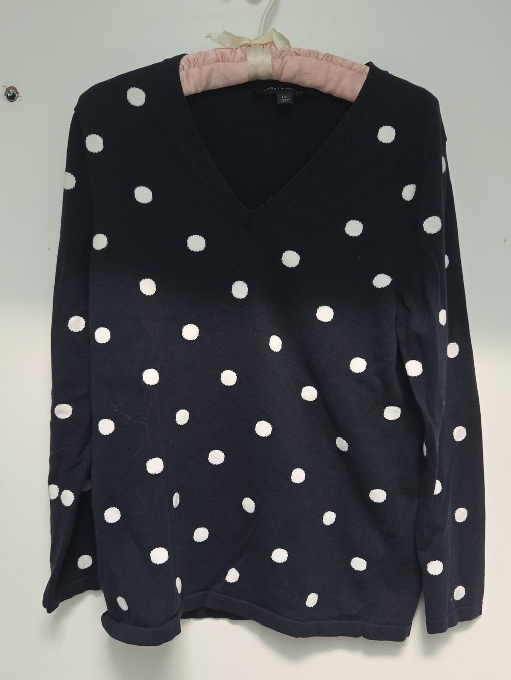 Tommy Hilfiger Navy V-Neck Polka Dot Sweater